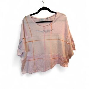Collina Strada Pink and Orange Plaid Short Sleeve Top